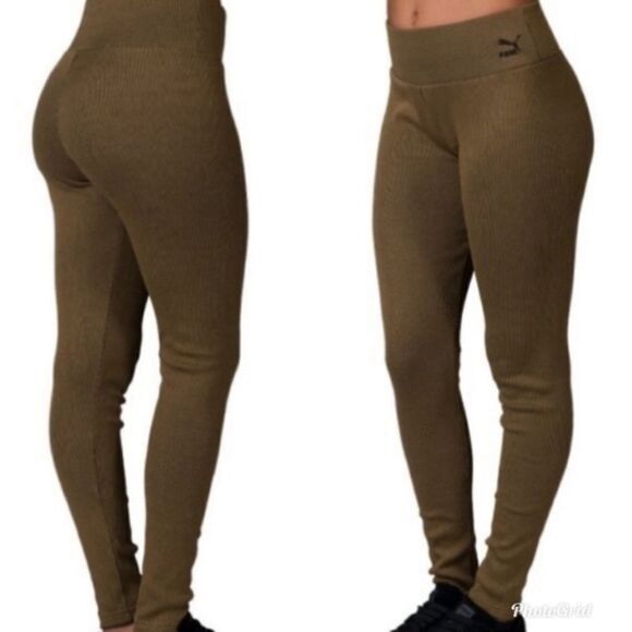 Puma Ribbed Gold Workout Athletic Leggings Tights Size S - Picture 1 of 9
